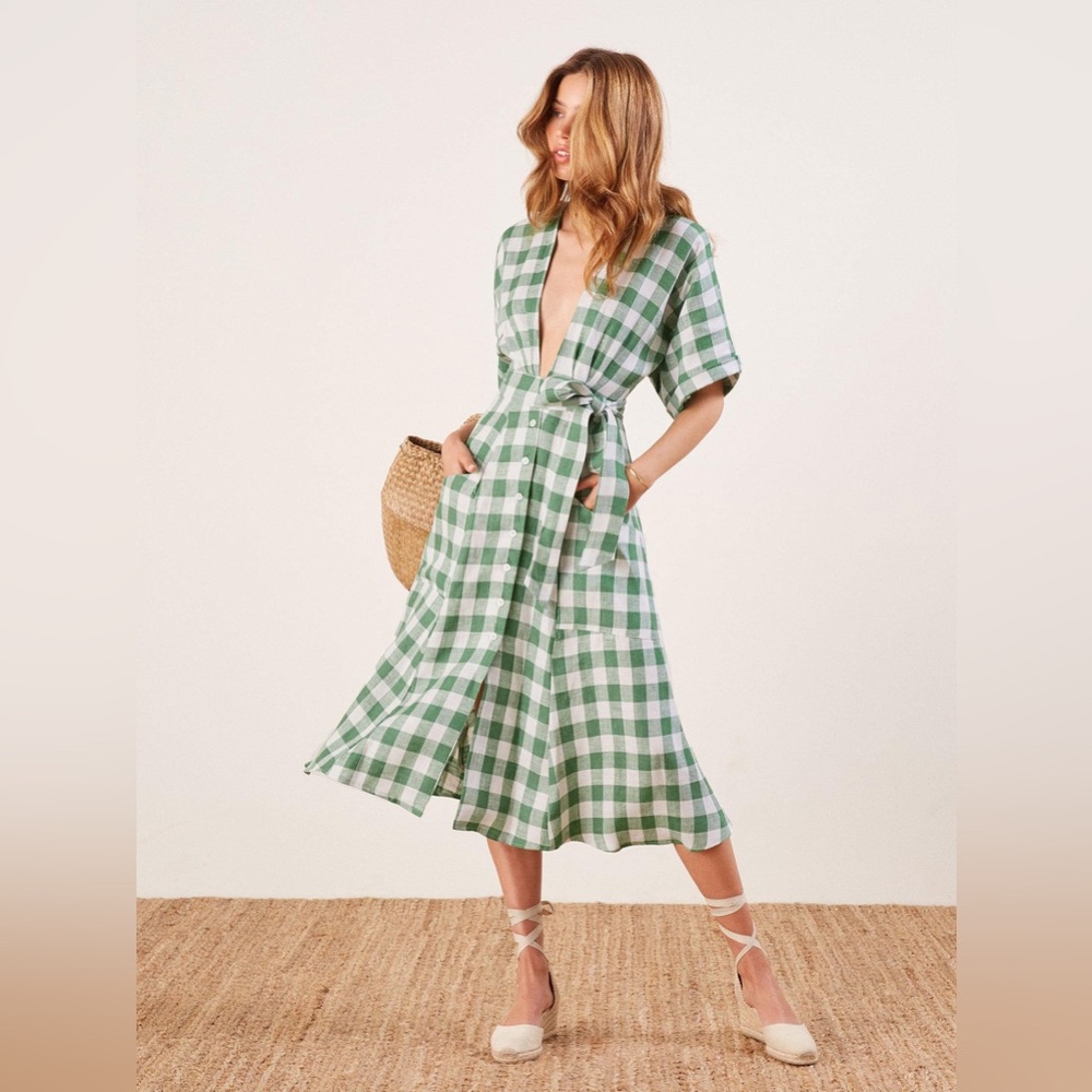 Reformation Geneva Green Gingham Dress